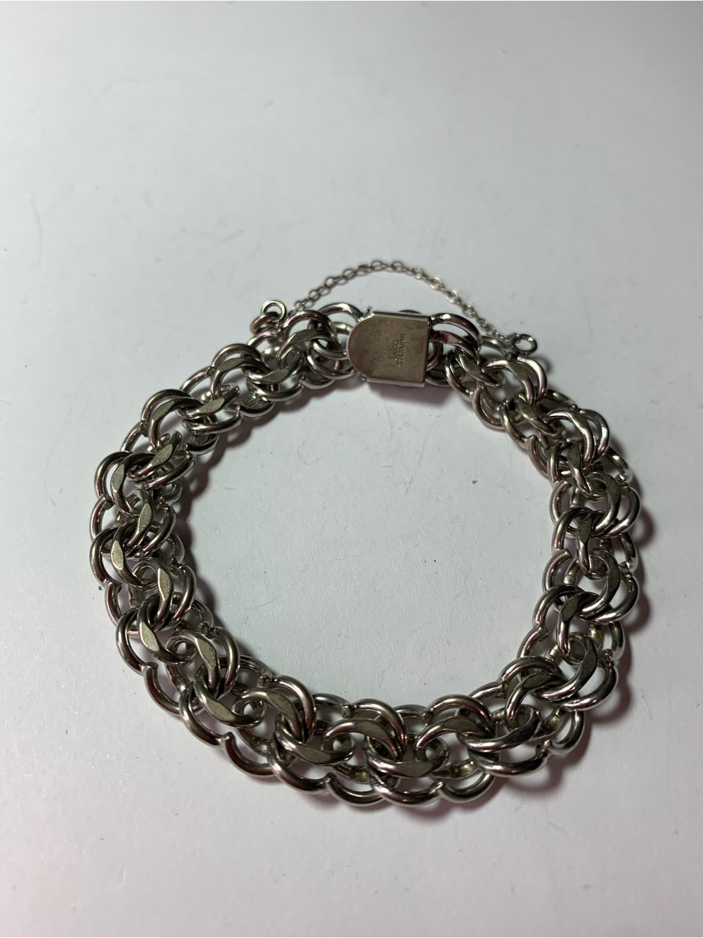 Vintage Elco Sterling Silver Charm Bracelet, Heavy Double Curb Link Chain